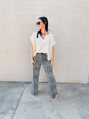 Leopard Print Straight Leg Denim