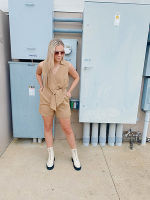 Collective Taupe Tie Front Romper