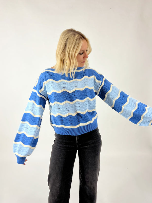 Blue Wavy Stripe Sweater