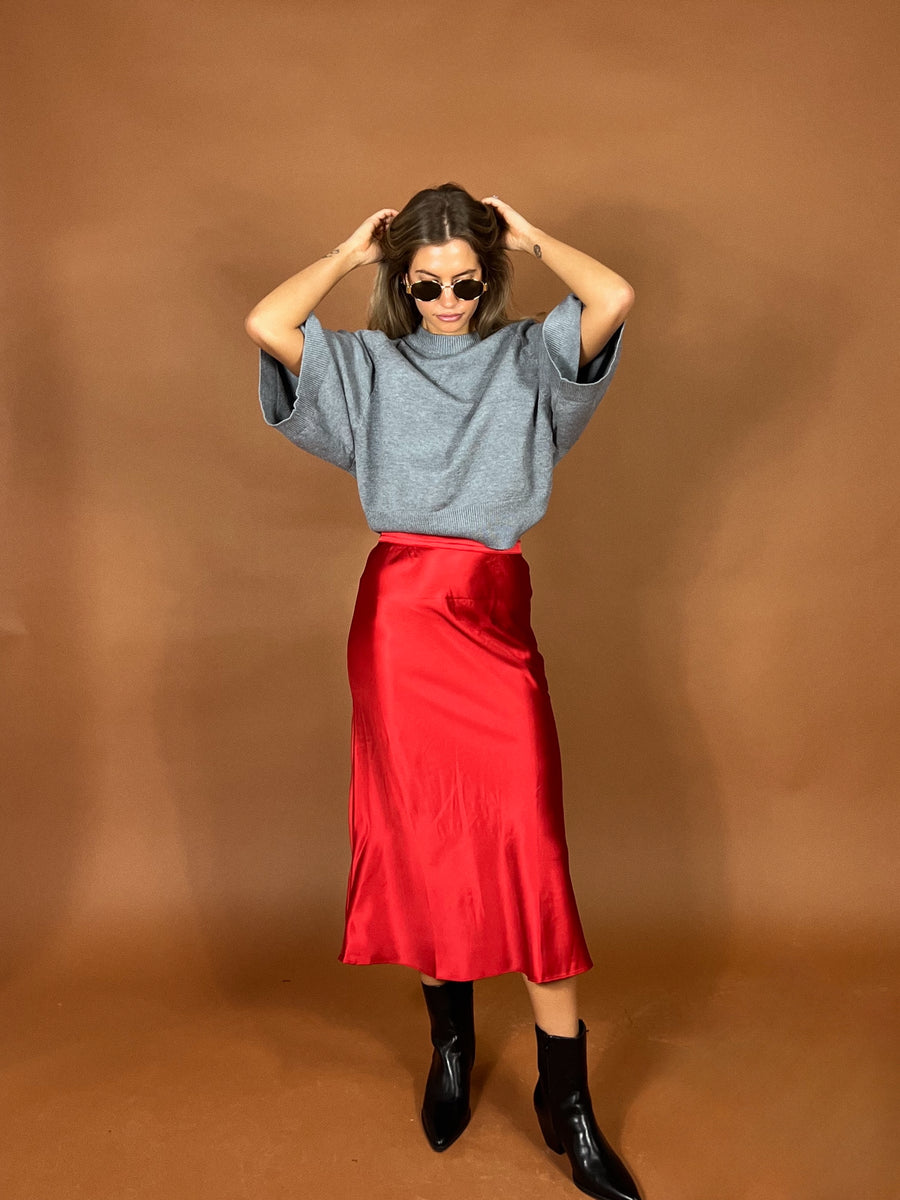Cherry Red Satin Skirt
