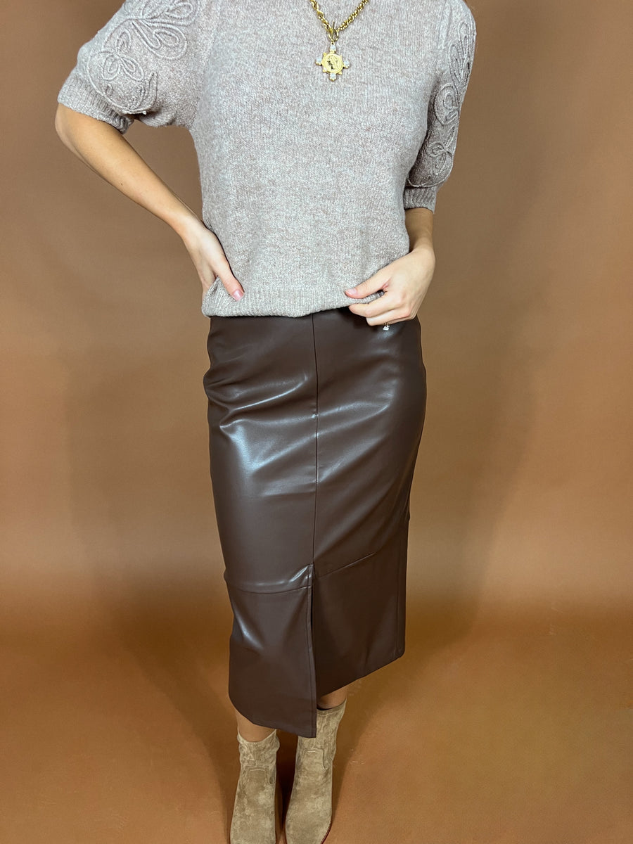 Clean Cut Leather Midi Skirt