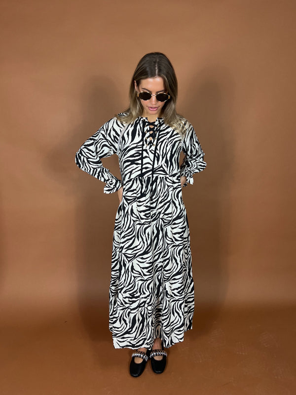 Zebra Print Lace Up Dress