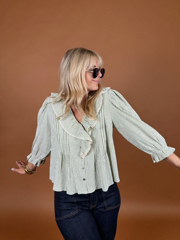 Ruffle Around Stripe Blouse