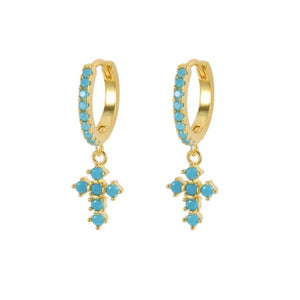 Turquoise Cross Huggie Hoops