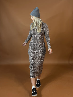 Polly Animal Printed Long Sleeve Fitted Maxi Dress