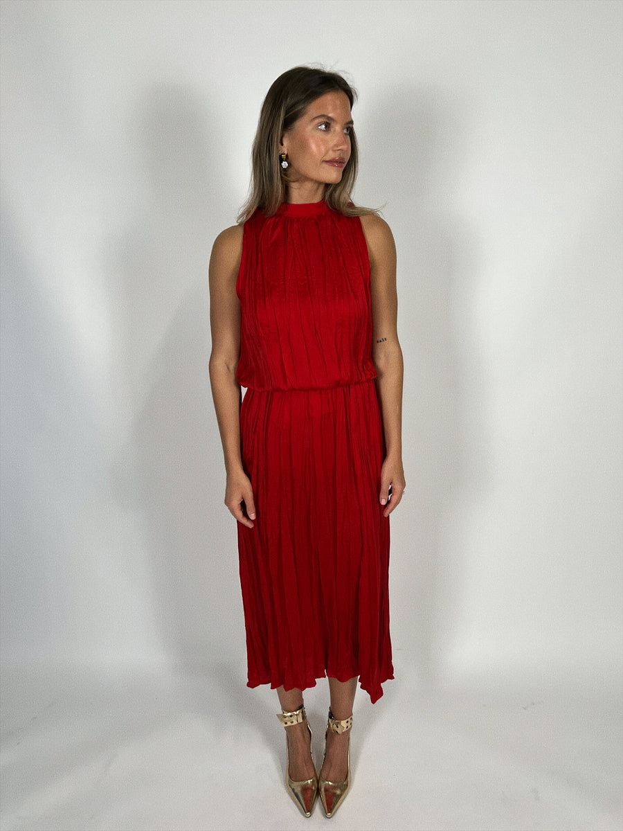 Put Nicely Pleated Midi Dress