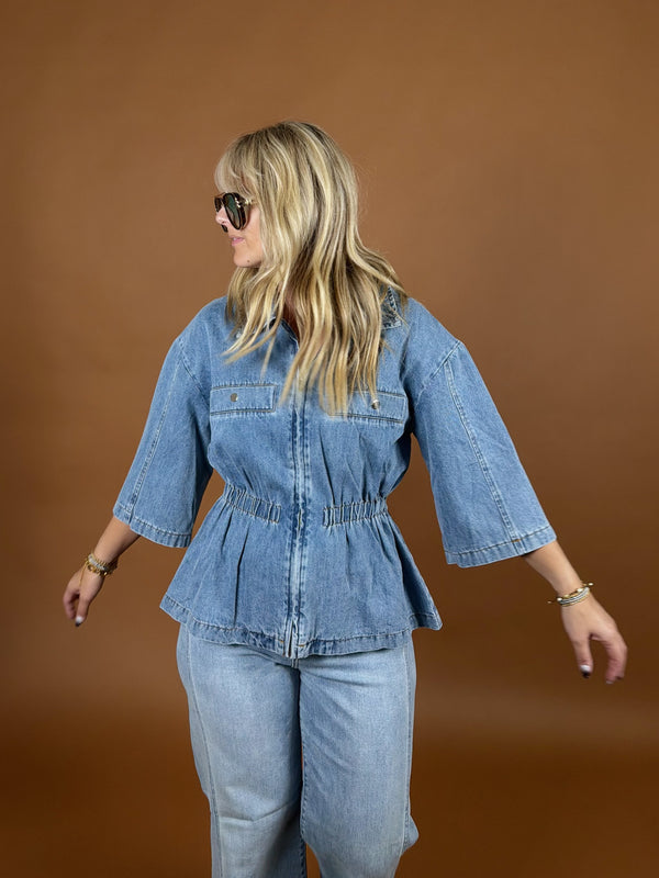 Quick Thinking Quarter Sleeve Denim Jacket