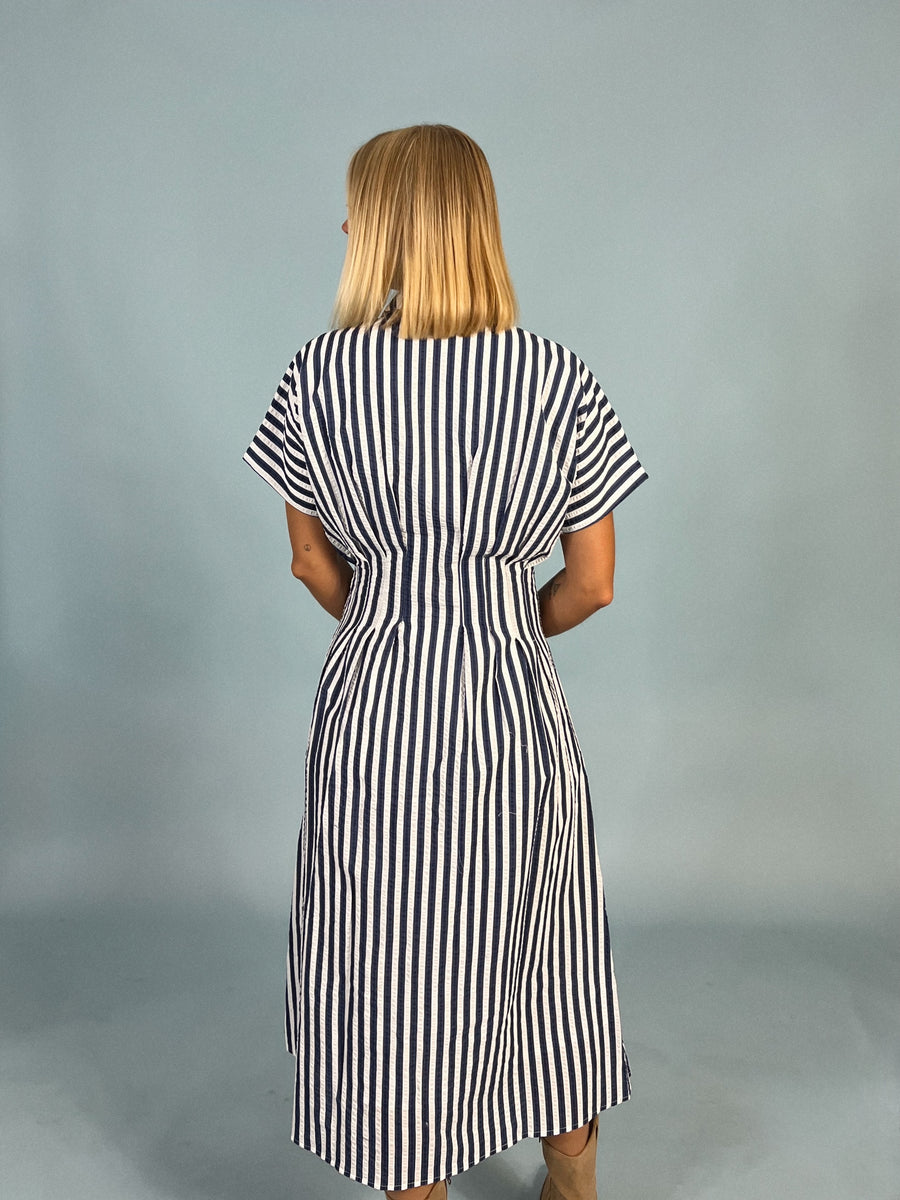 Blue Print Stripe Midi Dress