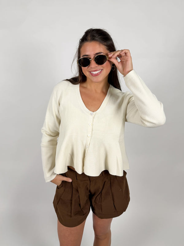 Ivory Flare Hem Cardigan