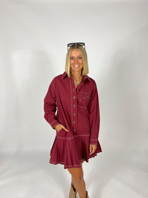 Crimson Case Pleated Dress