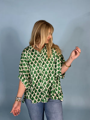 Kelly Green Printed Button Down