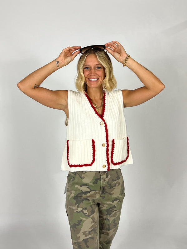 Pocket Full Red Trim Vest