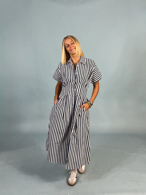 Blue Print Stripe Midi Dress