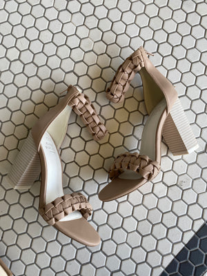The Melody Dusty Nude Braided 2 Band Block Heel