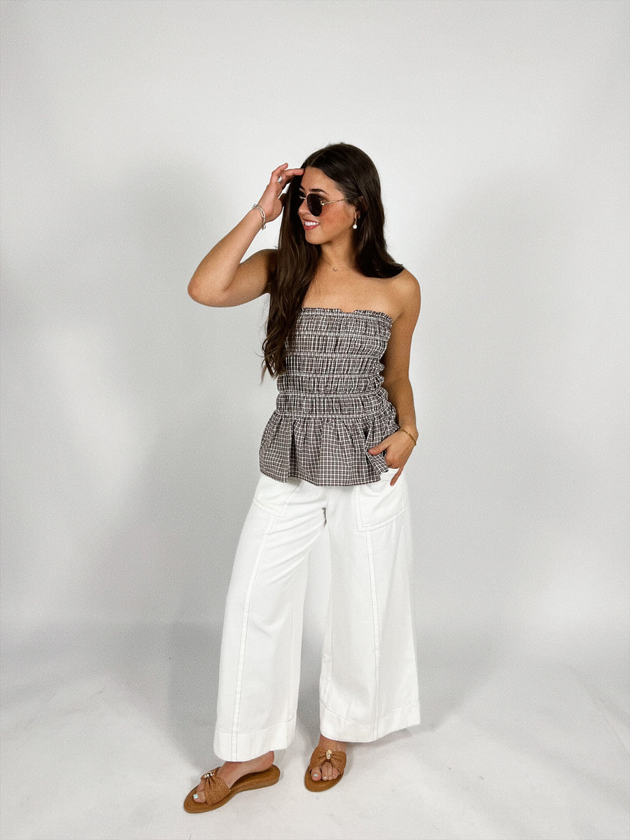 Brenda Gingham Strapless Top