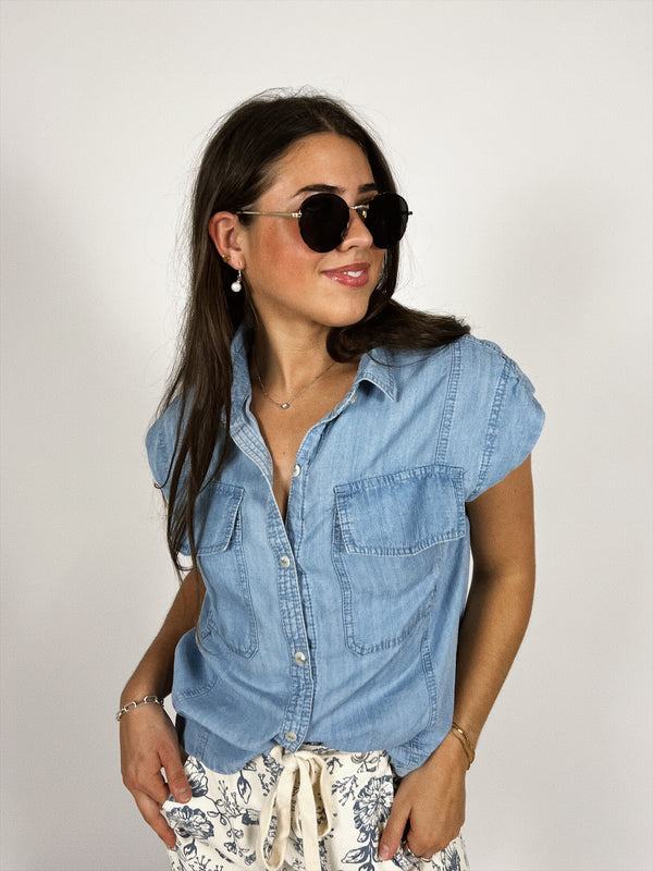 Carrie Cap Sleeve Denim Top