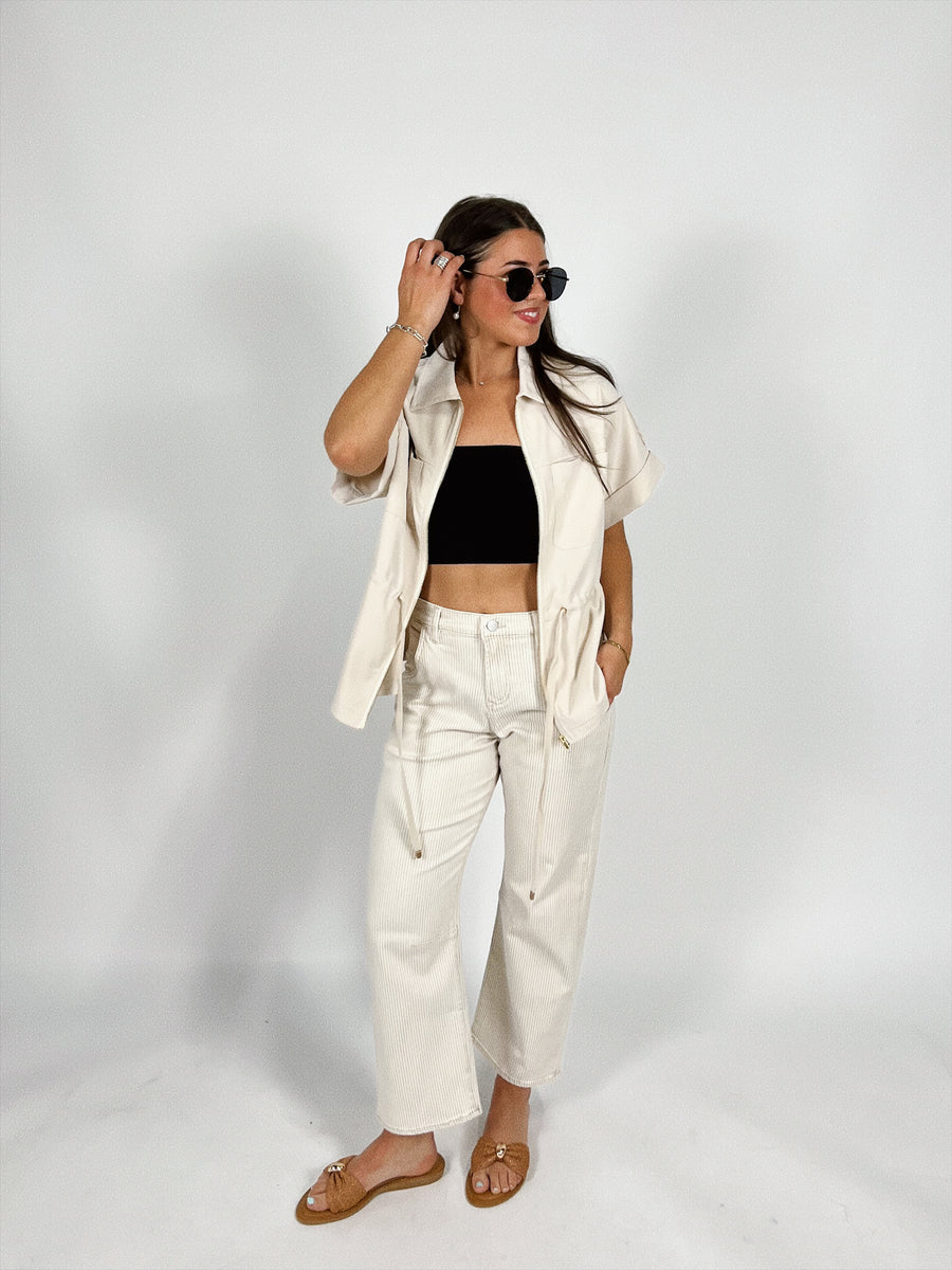 Lasso Barrel Leg Denim | Sand Stripe