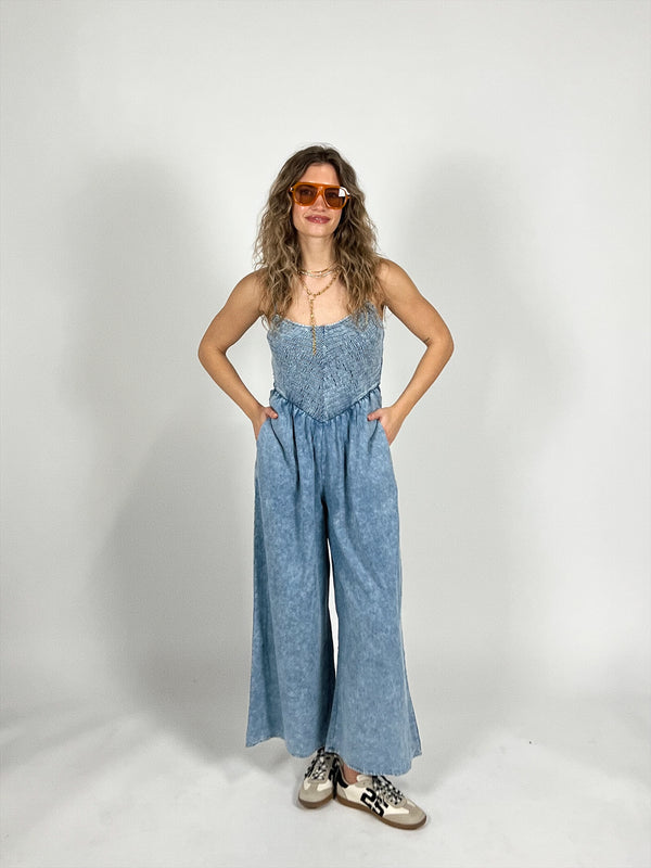 Remi Smocked Denim Jumpsuit