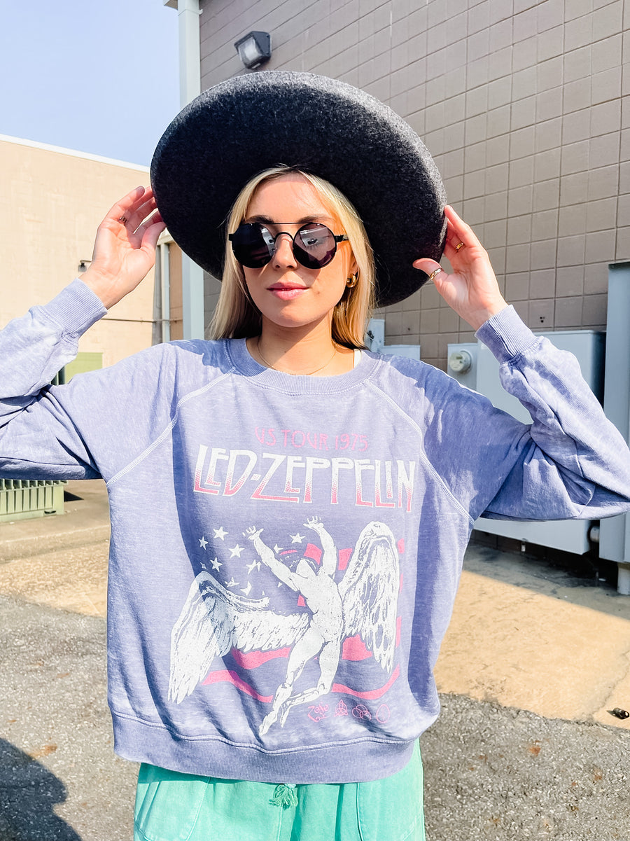 Led Zeppelin US Tour '75 Vintage Blue Burnout Sweatshirt