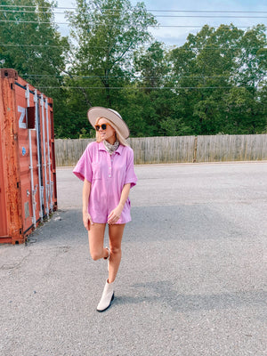 Oversized Button Up Collar Romper
