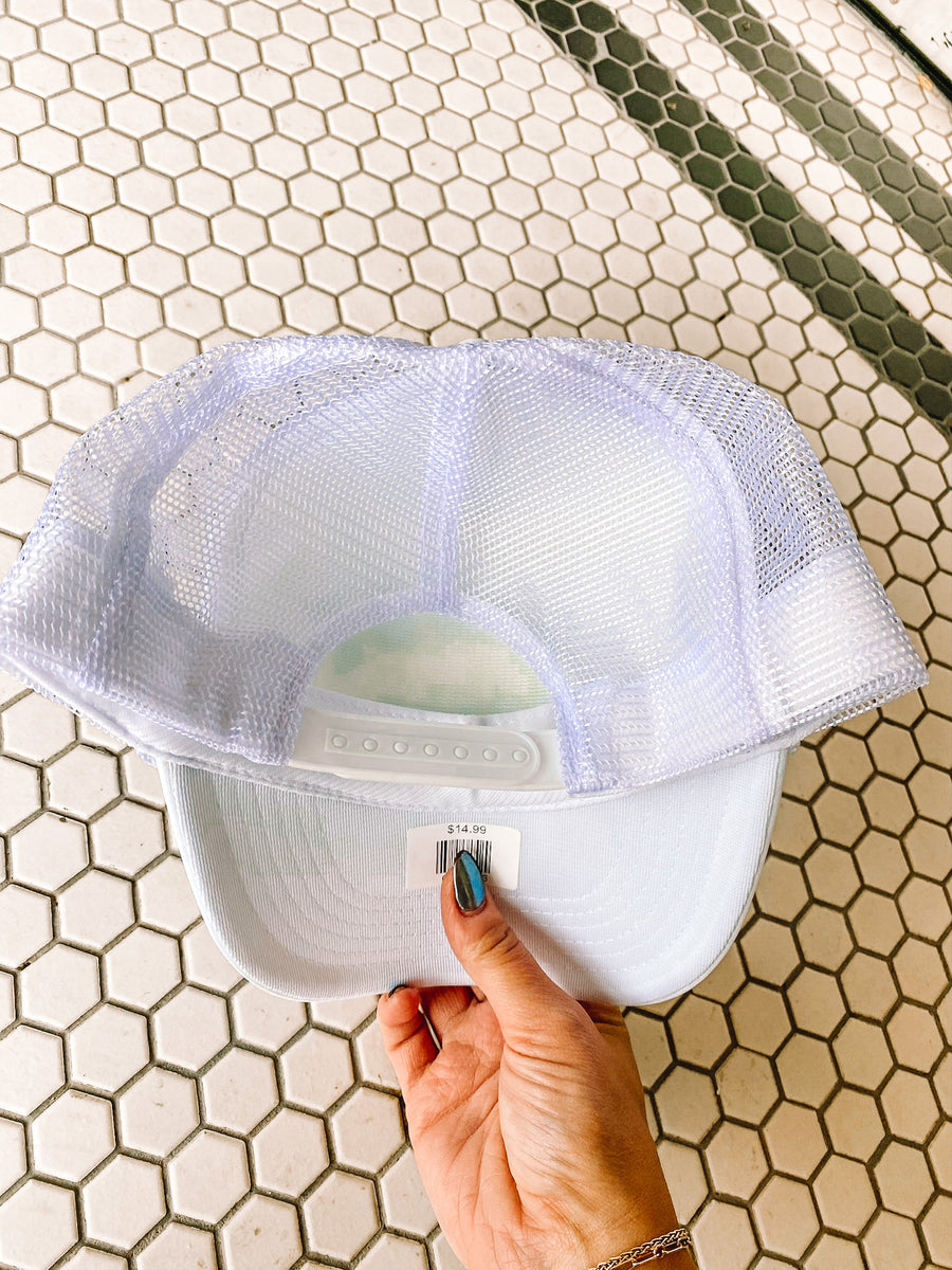 FRINGE BABES Trucker Hat - White with Baby Blue