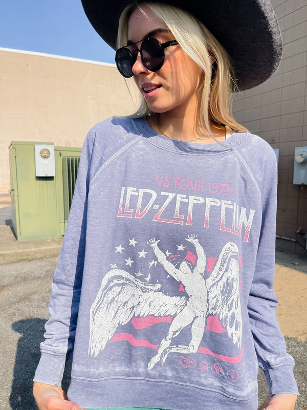 Led Zeppelin US Tour '75 Vintage Blue Burnout Sweatshirt