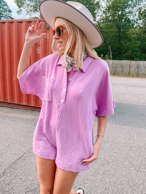 Oversized Button Up Collar Romper