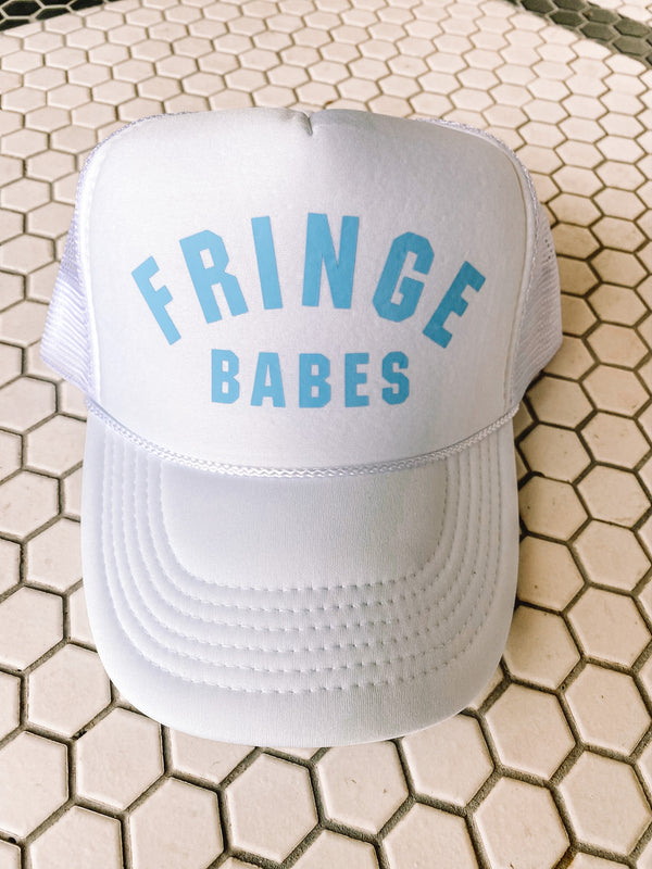 FRINGE BABES Trucker Hat - White with Baby Blue