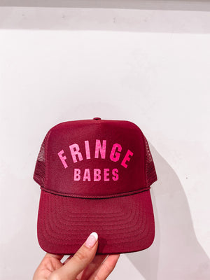 FRINGE BABES Trucker Hat - Maroon with Hot Pink