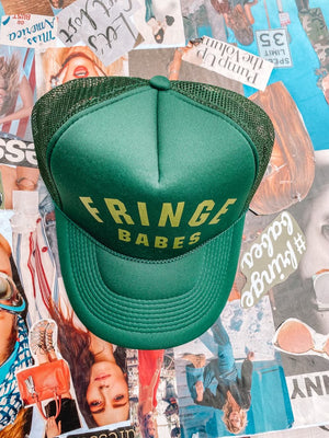FRINGE BABES Trucker Hat - HUNT GREEN w Lime Green