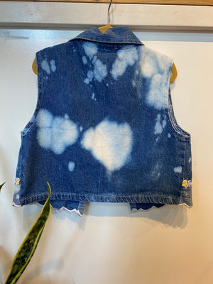 KIDS : Acid Wash Flower Scalloped Denim Vest : 3T (#3)