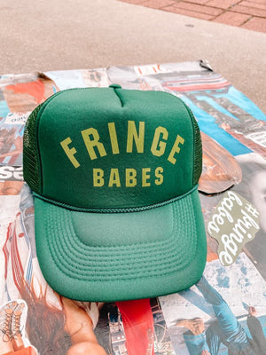 FRINGE BABES Trucker Hat - HUNT GREEN w Lime Green
