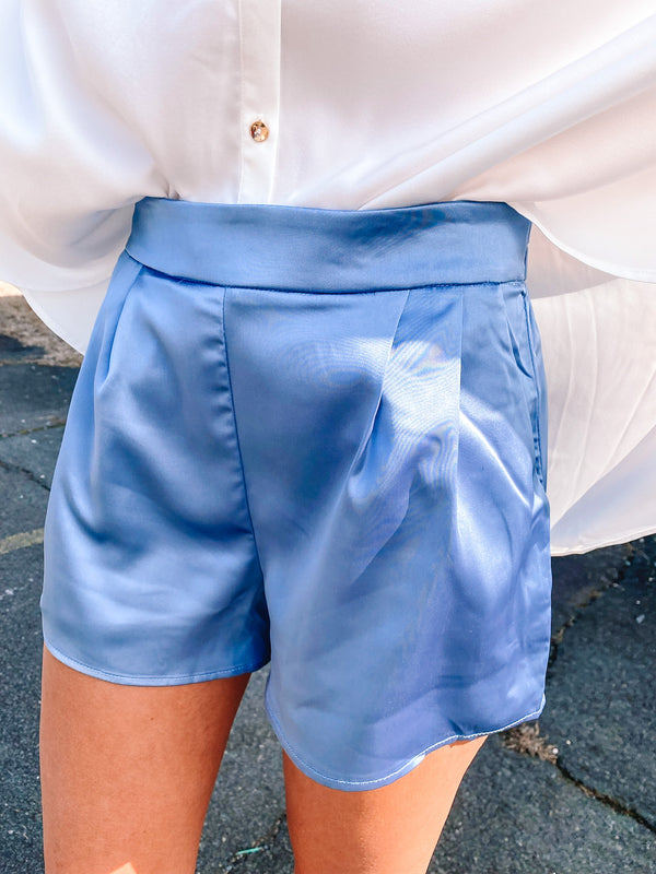 French Blue Satin Shorts
