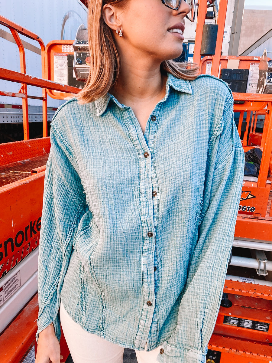 Seafoam Gauze Button Up