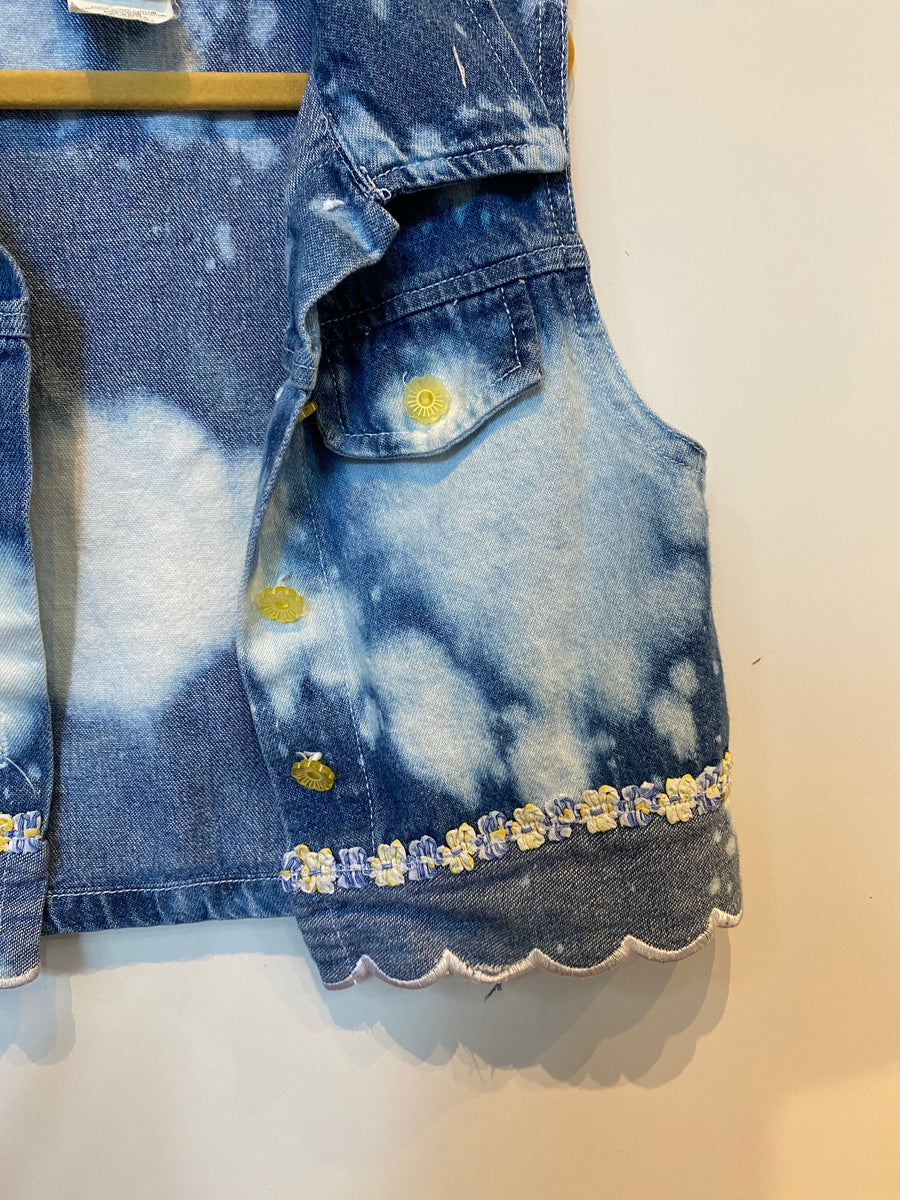 KIDS : Acid Wash Flower Scalloped Denim Vest : 3T (#3)