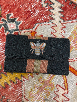 Black Rose Gold and Gold Beaded Bee Crossbody